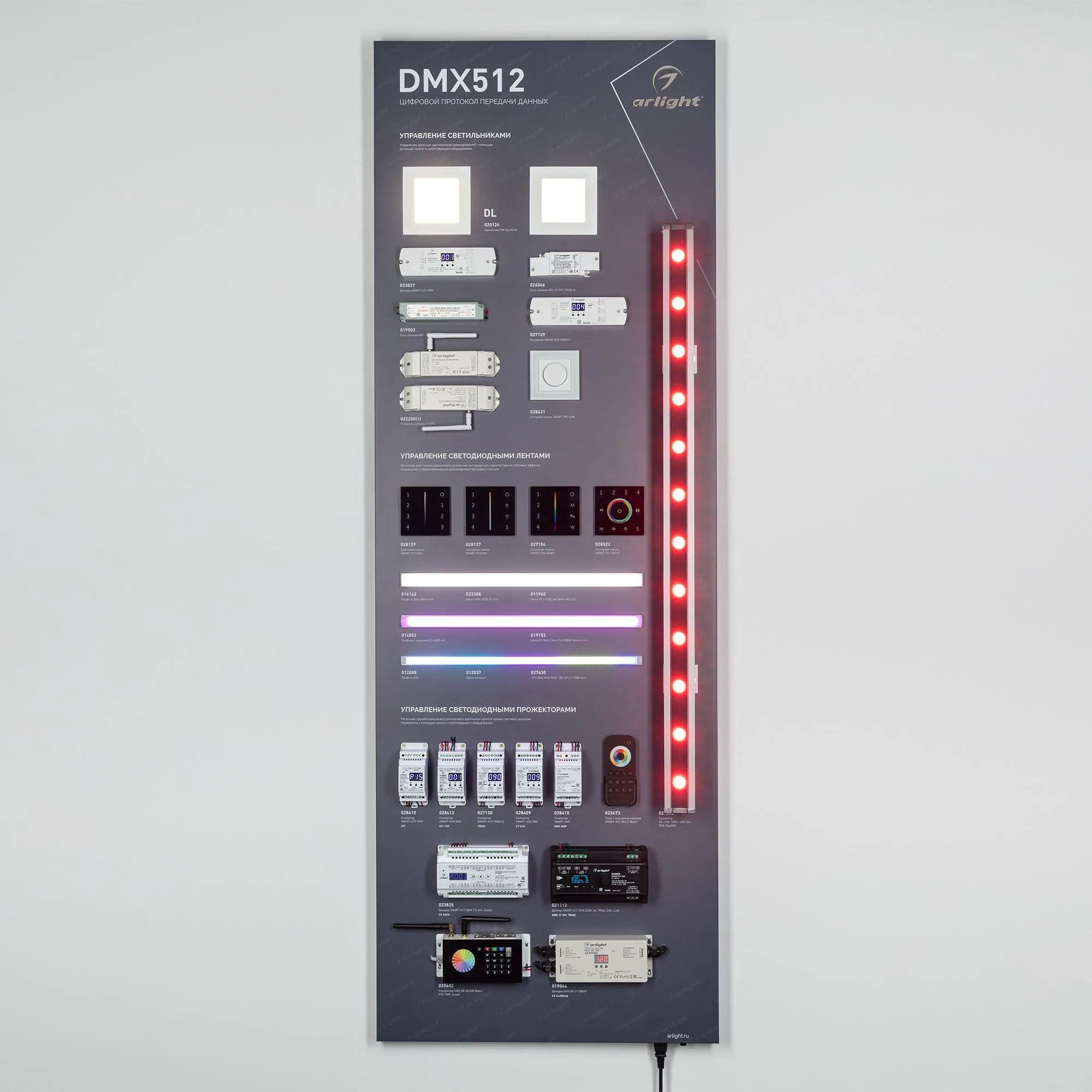 Стенд Управление светильниками DMX512 E34 1760x600mm (DB 3мм, пленка, лого)  (Arlight, -) купить, цена за Штука